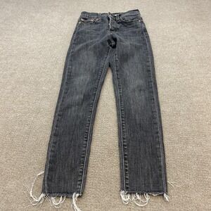 Levis Wedgie Skinny Jeans Womens 24 Gray Charcoal Wash High Rise Crop Distressed